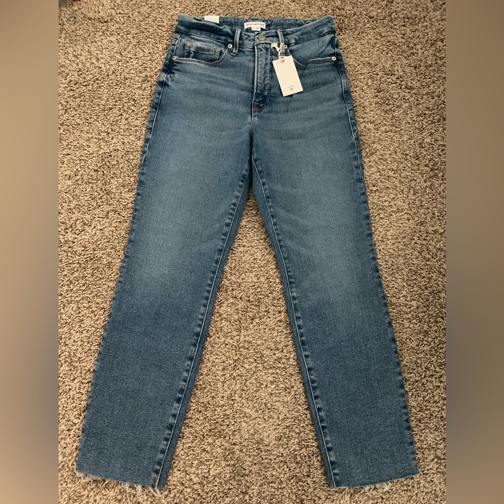 Good American High Waisted Straight Leg Jeans